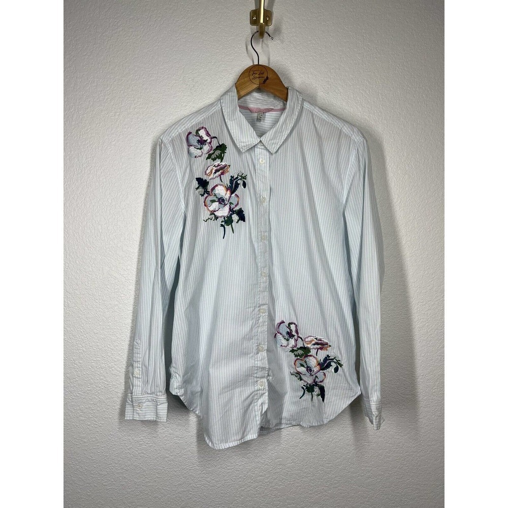 Joules Laurel Embroidered Button Down Top Women’s 12 Striped Long Sleeves